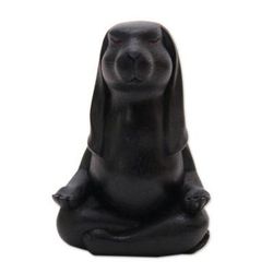 Pregnant Yoga Bunny in Black,'Wood Pregnant Yoga Bunny Sculpture in Black from Bali'