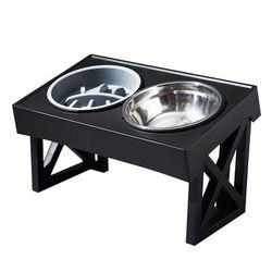 TEMU Raised Slow Feeder Dog Bowls Elevated Stainless Steel Adjustable Height Feeding