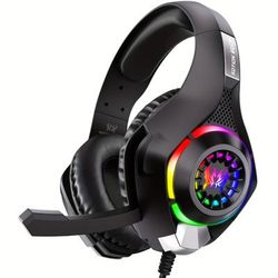 TEMU Gaming Headset For Pc, Ps4, Ps5, Gaming Headphones With Noise Cancelling Mic Rgb Light, Bass , Soft Memory Earmuffs Over Ear Headphones For Series X/s, Ns