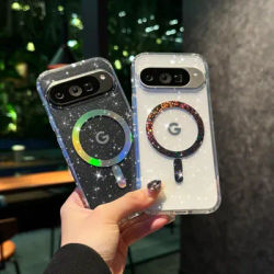 Bling Glitter Transparent Wireless Charge Magsafe Phone Case For Google Pixel 8 A Pro 9 Pro XL