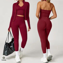3PCS Seamless Long Sleeve Jacket Yoga Set Gym Clothes Sportswear Women Fitness Pant port Bra Gym Workout Leggings XP19