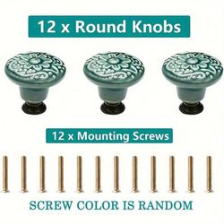 TEMU 12pcs Ceramic Cabinet Knobs, Green , Drawer & Door Pulls With Mounting Screws, Industrial Hardware For Dresser & Cupboard