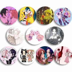 Anime Figure Nana and Hachi Enamel Pin Cartoon Cosplay Badge Round Snap-in Brooch for Backpack Clothes Decor Jewelry Accessories