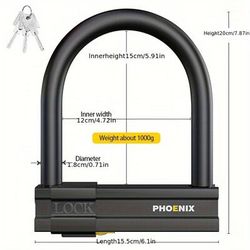 TEMU Phoenix Bike U Lock Universal Anti-theft Heavy-duty Safety Motorcycle Scooter Cycling U-lock Bicycle Accessories With 2 Keys