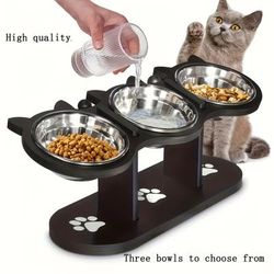 TEMU 3-tier Elevated Cat Feeder, Wood & Stainless Steel, Adjustable 15-degree Angle, 3 Pet Food Bowls With Support Stands, Easy Assembly, Portable & Detachable For Cleaning, Ideal For Multiple Cats