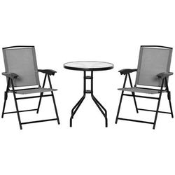 TEMU Outsunny 3 Piece Outdoor Bistro Set, Patio Conversation Furniture Set With 2 Folding Backrest Adjustable Armchairs And Coffee Table