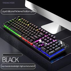 TEMU Silvery Carving Gaming Keyboard Wired Usb Luminous Typing Office Computer Notebook Universal Equipment Film Keyboard, Yindiao
