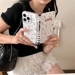 TEMU White Background Small Floral Pattern Creative Flip Notebook Mobile Phone Case, Suitable For Iphone16promax/15/14plus/13/12/11 Protective Case