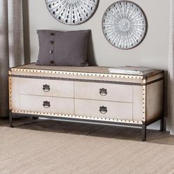 Heaton Vintage Weathered White Canvas 4-Drawer Storage Bench by Wholesale Interiors INC in Beige (Size ONE SIZE)