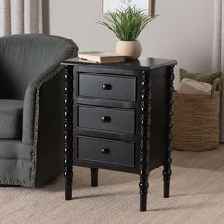 Malinda Classic White Wood 3-Drawer End Table with Spindle Legs by Wholesale Interiors INC in Black (Size ONE SIZE)
