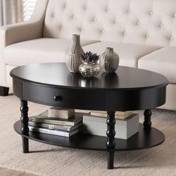 Malinda Classic Black Wood 1-Drawer Coffee Table with Spindle Legs by Wholesale Interiors INC in Black (Size ONE SIZE)