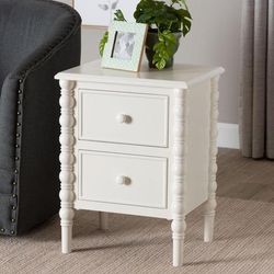 Malinda Classic White Wood 2-Drawer End Table with Spindle Legs by Wholesale Interiors INC in White (Size ONE SIZE)