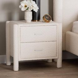 Laria Modern White Teddy-Bear Fabric 2-Drawer Nightstand by Wholesale Interiors INC in White (Size ONE SIZE)