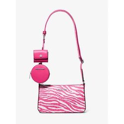 Michael Kors Jet Set Leather Medium Animal Print Logo Crossbody Bag with Case for Apple Airpods Pro® Pink One Size