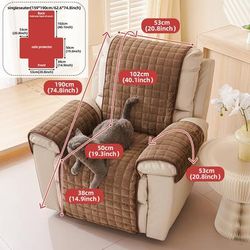 TEMU 1pc Boho Style Plush Armchair Slipcover, Polyester, Machine Washable, Pet-friendly, Quilted No-pattern Design, With Full Coverage For Home Decor