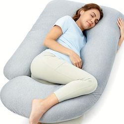 TEMU Pregnancy Pillows For Sleeping, J Shaped Maternity Pillow Pillow, 57 Inch Full Body Pillow, With Grey Removable Jersey Cover (cooling Grey)