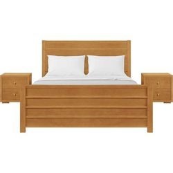 Caroline Wooden Platform Bed in Cherry, King with 2 Nightstands by Camden Isle in Oak (Size KING)