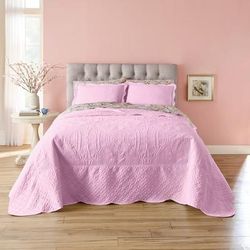 Lily Damask Bedspread by BrylaneHome in Pink (Size QUEEN)