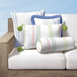 Kessler Stripe Indoor/Outdoor Pillow - Air Blue, 16" x 24" Lumbar Air Blue, 16" x 24" Lumbar in Air Blue with Capri Tassels - Frontgate
