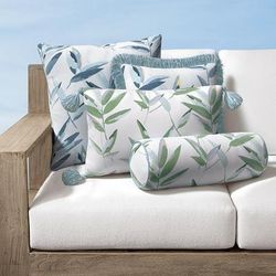 Cascais Leaf Indoor/Outdoor Pillow - Indigo, 16" x 24" Lumbar Indigo, 16" x 24" Lumbar in Indigowith Knife Edge - Frontgate