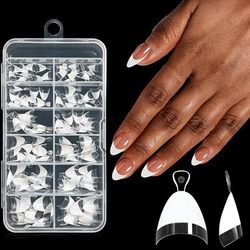 TEMU 120pcs Shaped Short French Nail Tips Set, White, Seamless False Nails With Adhesive Tabs & Nail File