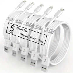 2M/6.6FT USB A to L Cable Cord for iPhone iPad - 5 Pack/1 Pack
