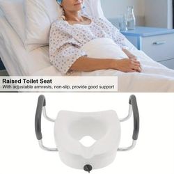 TEMU Keenso Elevated Raised Toilet Seat With Nonslip Adjustable Armrest Bathroom Supplies For Seniors Pregnant Women- Toilet Safety Seat For Or Standard Commode