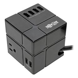 Tripp Lite TLP366CUBEUS Three-Outlet Power Cube Surge Protector with Six USB-A Ports, 6 ft Cord, 540 Joules, Black