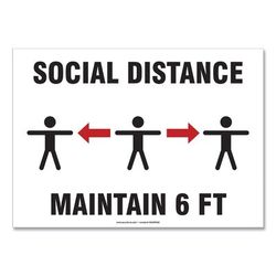 Accuform® MGNF546VPESP Social Distance Signs, Wall, 14 x 10, "Social Distance Maintain 6 ft", 3 Humans/Arrows, White, 10/Pack - Pack of 10