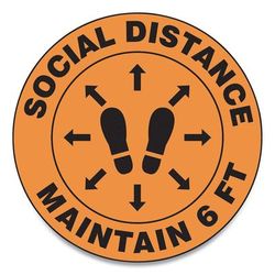 Accuform® MFS384ESP Slip-Gard Social Distance Floor Signs, 12" Circle, "Social Distance Maintain 6 Ft", Footprint, Orange, 25/Pack - Pack of 25 GN1MFS
