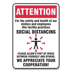 Accuform® MGNG906VPESP Social Distance Signs, Wall, 14 x 10, Visitors and Employees Distancing, Humans/Arrows, Red/White, 10/Pack - Pack of 10 GN1MGNG