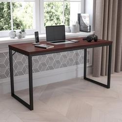 Flash Furniture 55"w Commercial-Grade Industrial Office Computer Desk, Mahogany