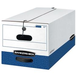 Bankers Box Liberty Fastfold Medium-Duty Storage Boxes With Locking Lift-Off Lids And Built-In Handles, Letter Size, 24" X 12" X 10", 60% Recycled, White/blue, Case Of 12