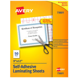 Avery Permanent Self-Adhesive Laminating Sheets, 9" X 12", Clear, Pack Of 50