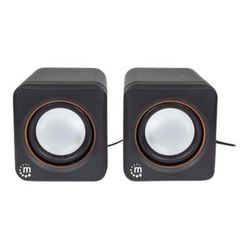 Manhattan 2600 Series Speaker System, Small Size, Big Sound, Two Speakers, Stereo, Usb Power, Output: 2X 3W, 3.5Mm Plug For Sound, In-Line Volume Control, Cable 0.9M, Black, Three Year Warranty, Box - Speakers - For Pc