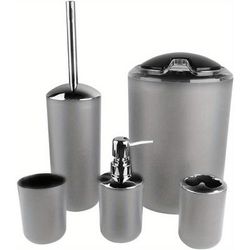TEMU Grey Bathroom Set 6 Piece Bathroom Accessories Set Plastic Bathroom Decoration With Toilet Brush Holder Toothbrush Holder Soap Dish Lotion Bottle And Rubbish Bin Bathroom Set