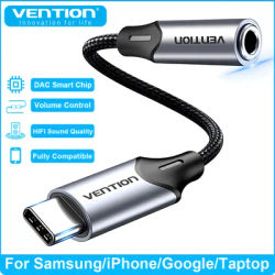 Vention new DAC USB Type C to 3.5mm Jack Headphone Aux Audio Adapter HiFi Splitter Cable for iPhone 16 15 Samsung Xiaomi OnePlus