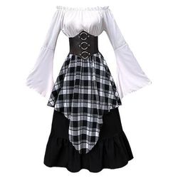 Retrò Vintage Medievale Gonna Camicia Manica a Campana Manica a Palloncino Vichingo Elfico Costume Per donna Celtico Costumi da pirata Fantasia Halloween Carnevale Mascherata Casual Quotidiano LARP