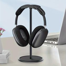 TEMU 1pc Headphone Stand With Aluminum Support And Abs Base, Flexible Headrest, Universal Headphone Sizes - Sleek Desk Accessory ( In Silvery And Black)