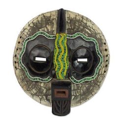 Ntiase Understanding,'Sese Wood and Recycled Glass Bead African Mask from Ghana'