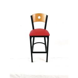 JMC Furniture Circle Series Barstool, Supports Up to 300 lb, 28.5" Seat Height, Red Seat, Natural Back, Black Base (JMCCRBBVREDD)