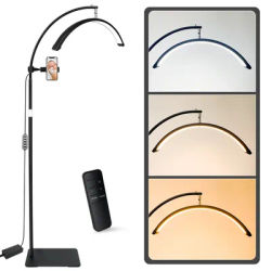 23" 36w Dimmable Lash Lamp Rotating Half Moon Light Lash Tech Adjustable LED Eyelash Light Esthetician Light with Phone Holder