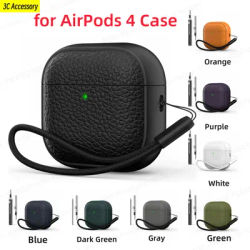 for 2024 AirPods 4 Case with Lanyard& Cleaner Kit Soft TPU (Leather-Like) Drop Protection Cover for women for Airpods 4th Gen