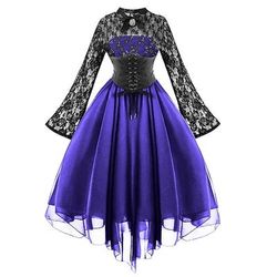 Retrò Vintage Punk Gotico Vestito Mascherata Strega Pizzo Costume Per donna Fantasia Stile Steampunk Notte di Valpurga Halloween Carnevale Mascherata Halloween Evento / Festa Adulti Vestito
