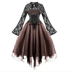 Retrò Vintage Punk Gotico Vestito Mascherata Strega Pizzo Costume Per donna Fantasia Stile Steampunk Notte di Valpurga Halloween Carnevale Mascherata Halloween Evento / Festa Adulti Vestito