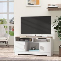 "TEMU Tv Stand Cabinet For Tvs Up To 50", Tv Table With Storage, Open Shelves And Cable Management, Modern For Living Room Bedroom, White"