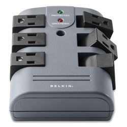 Belkin Pivot Plug Surge Protector, 6 AC Outlets, 1,080 J, Gray (BLKBP106000)