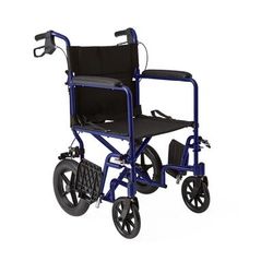 Medline Basic Aluminum Transport Chair with Permanent Full-Length Arms, Swing-Away Footrests and 12" Wheels, Blue, 1/CS (MDS808210ABE)
