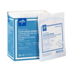 Medline Bulkee II Super Fluff Sponges, 4" x 4" in 2-Packs, 50/BX (NON25844Z)