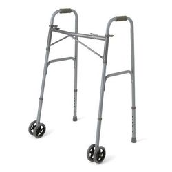 Medline Adult Bariatric Folding Walker, 2 Button, 600 lb. Capacity, Basic Steel, with Wheels, 1 EA (MDS86410XWWB)